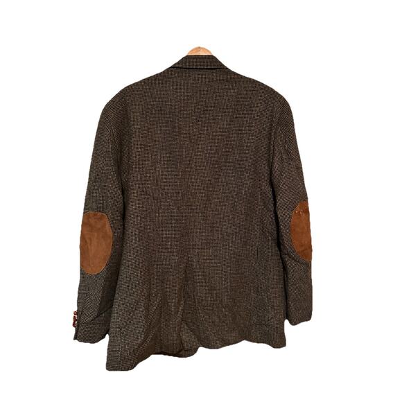 Vintage Hunt Club Sport Coat Mens 46R 100% Wool Houndstooth Tweed Blazer Patches - Picture 2 of 6